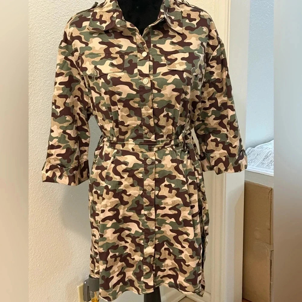 Zara Camouflage Print Mini Shirt Dress